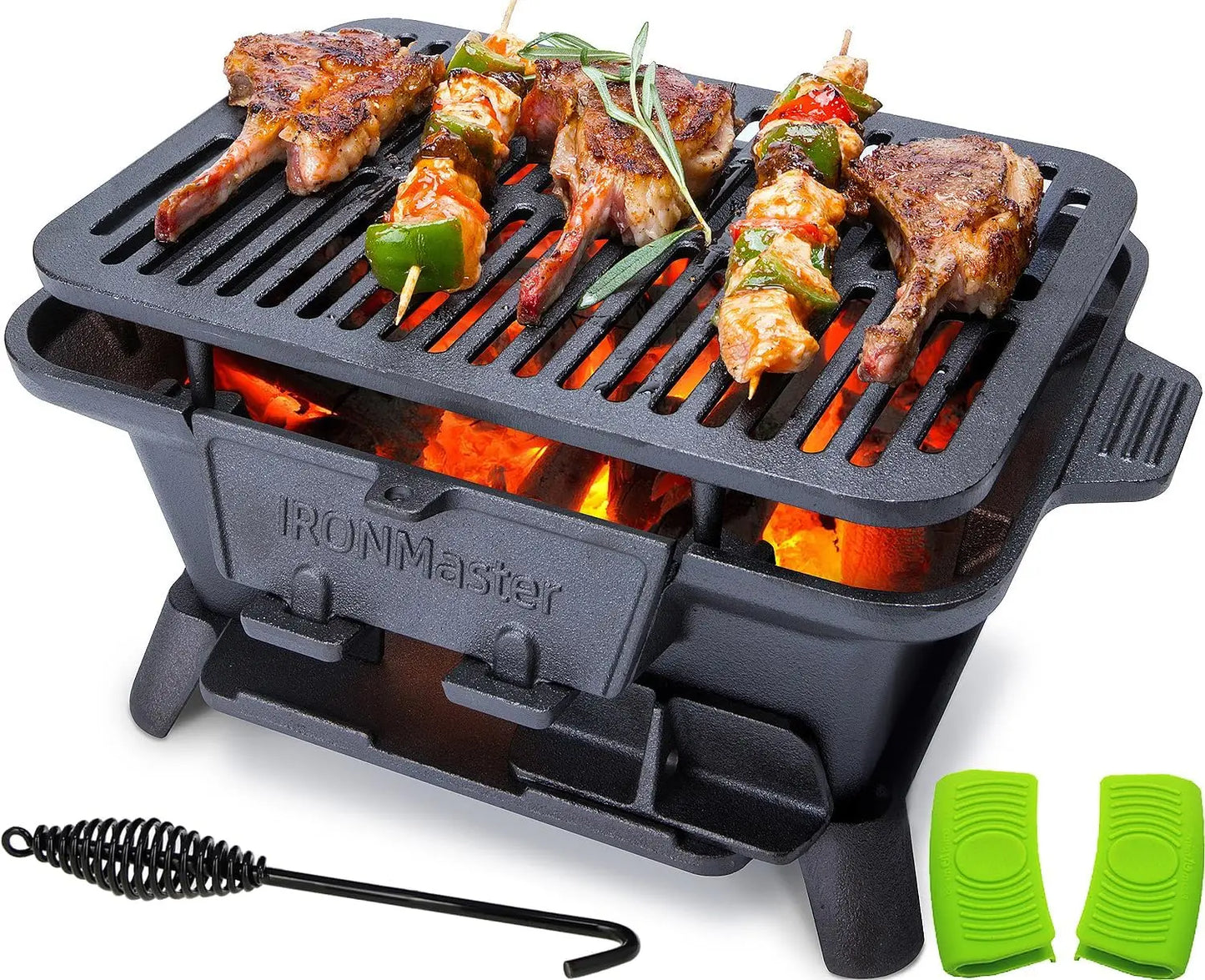 Hibachi Grill Outdoor Small Portable Charcoal Grill 100 Percent Pre Seasoned Cast Iron Japanese Yakitori Camping Grill Two Heights