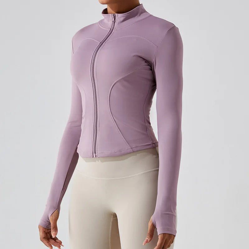 Zipper Long Sleeve Sports Jacket for Women Fitness Yoga Shirt Gym Top Activewear Running Coats Push Up Workout Clothes