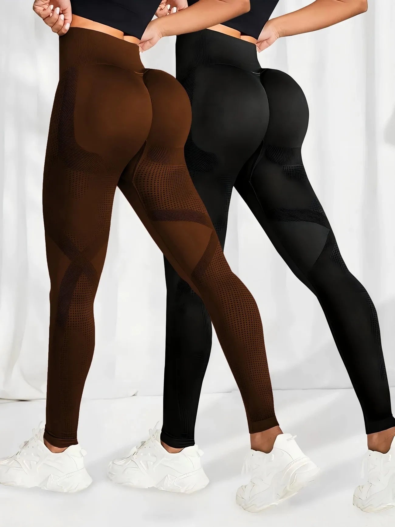 2pcs High Waist Yoga Leggings Long Length Elastic Waistband for Women