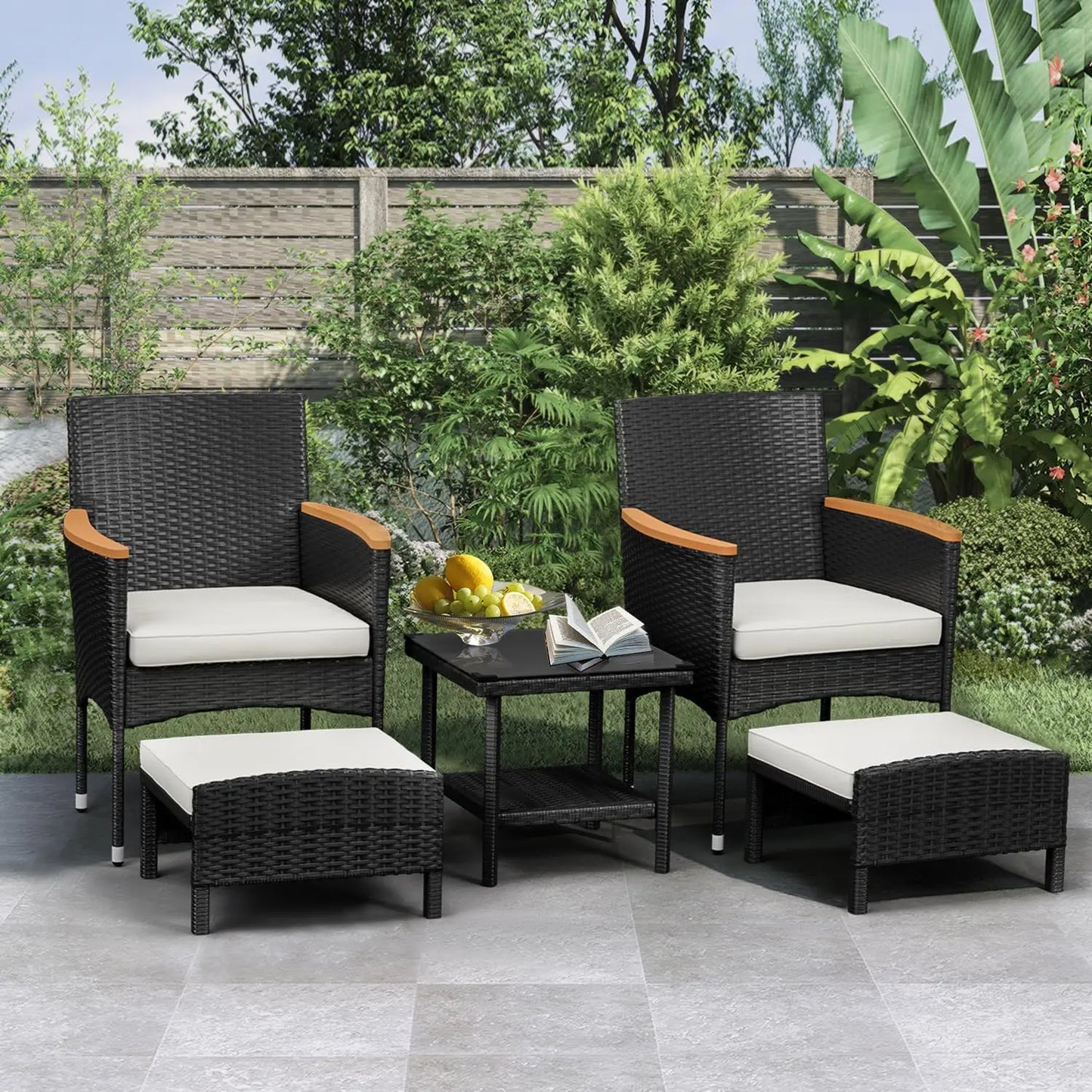ANGDUO Outdoor Patio Furniture Set With Table And Ottomans