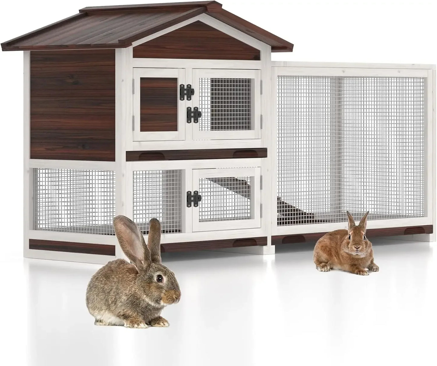 Outdoor Chicken Coop for 2 to 4 Chickens Wooden Hen House Poultry Pet Hutch Run Cage with Waterproof Asphalt Roof and Wire Fence 80 Inches