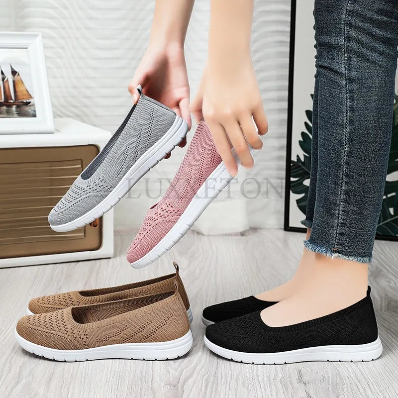 Women's Slip On Solid Color Mesh Casual Shoes Summer Fashion Breathable Non Slip Platform Sandals Flats Loafers