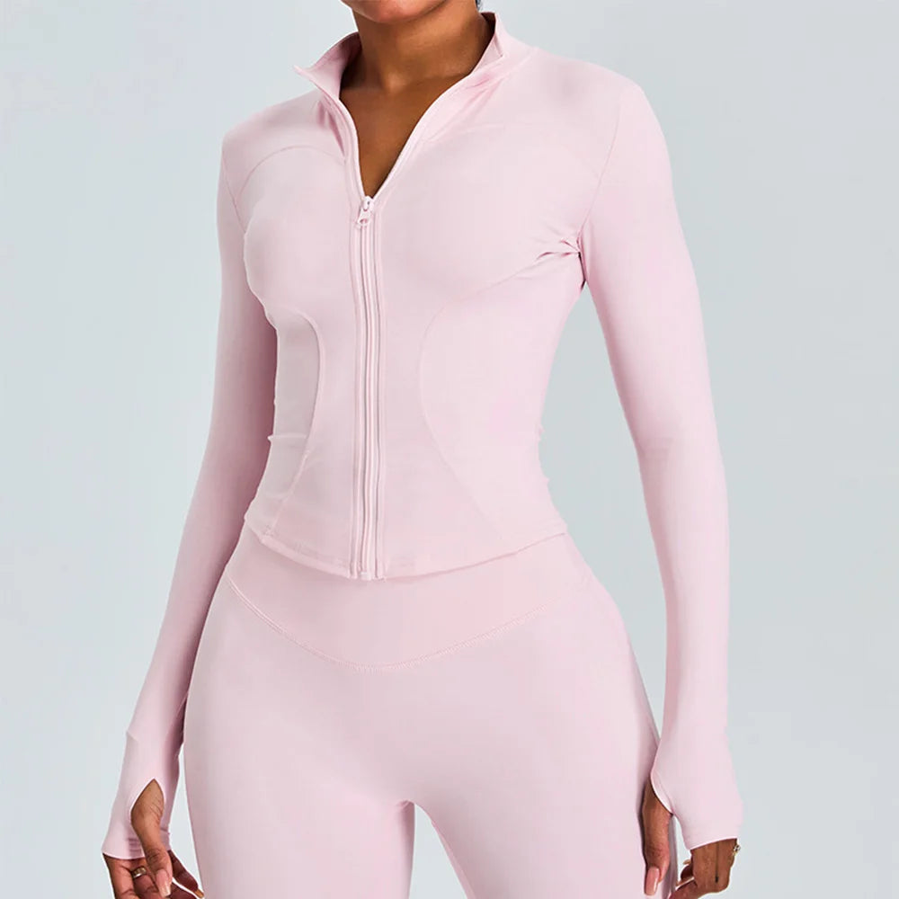 Zipper Long Sleeve Sports Jacket for Women Fitness Yoga Shirt Gym Top Activewear Running Coats Push Up Workout Clothes