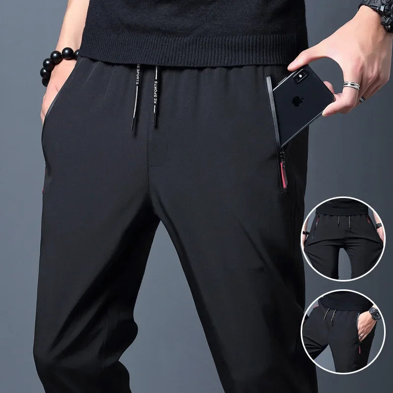 Men's Casual Straight Slim Fit Elastic Waist Jogger Pants Korean Style Blue Black Gray Plus Size Trousers