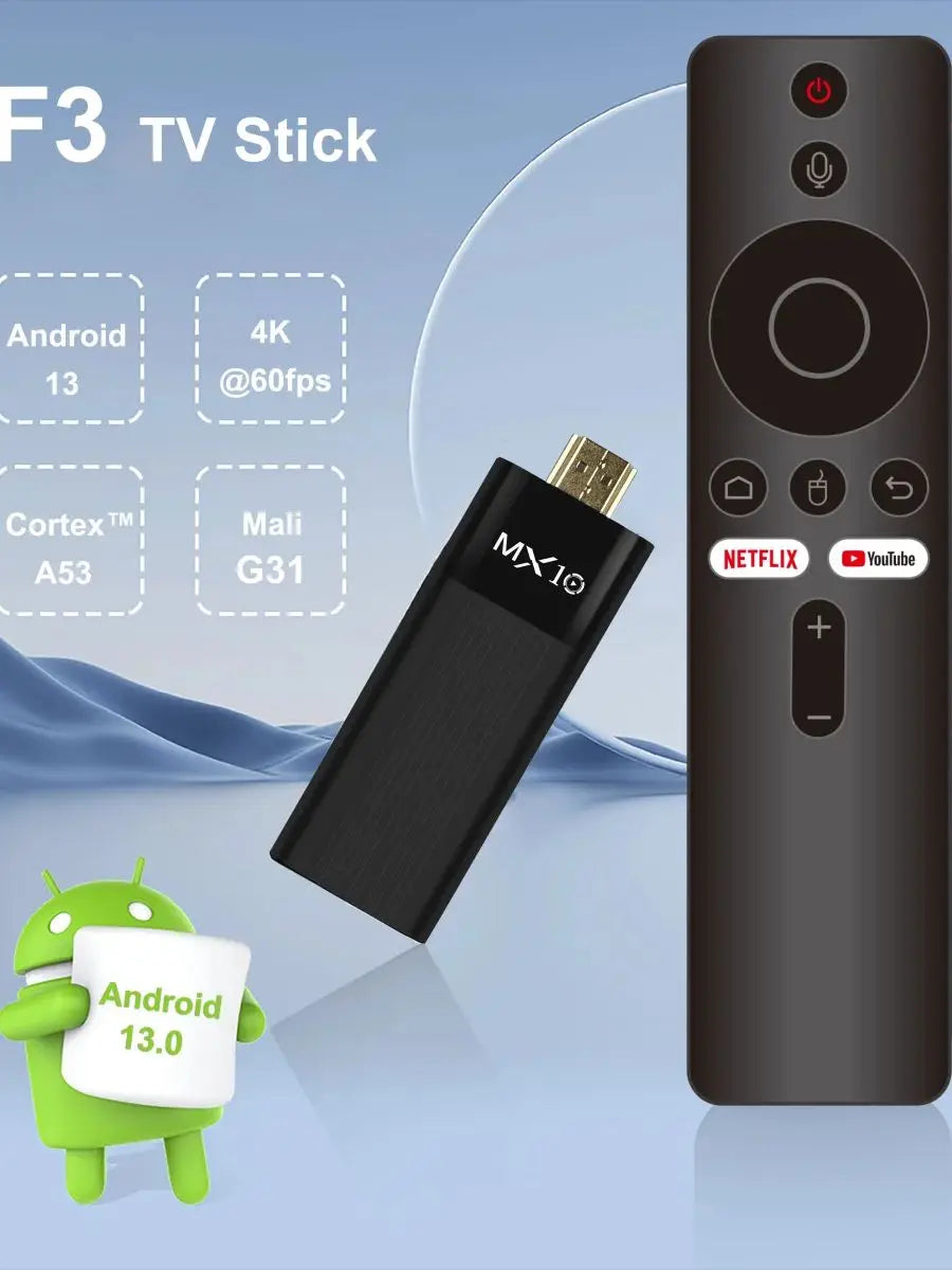 MX10 F3 Wi Fi 6 Android 13 TV Box 8K Decode Display Dual Band 2.4 5G Set Top Box