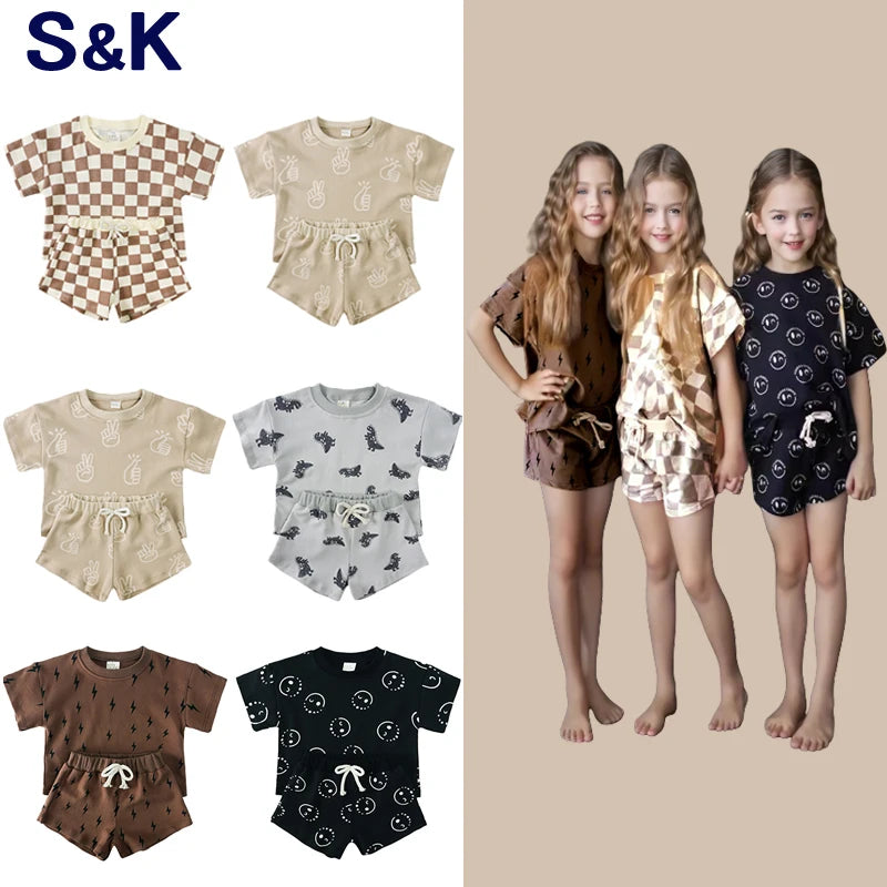 Kids Summer Clothing Sets 100 Percent Cotton Girls Boys Short Suits Children Casual Suit Baby Outfits for Ages One to Eight Years