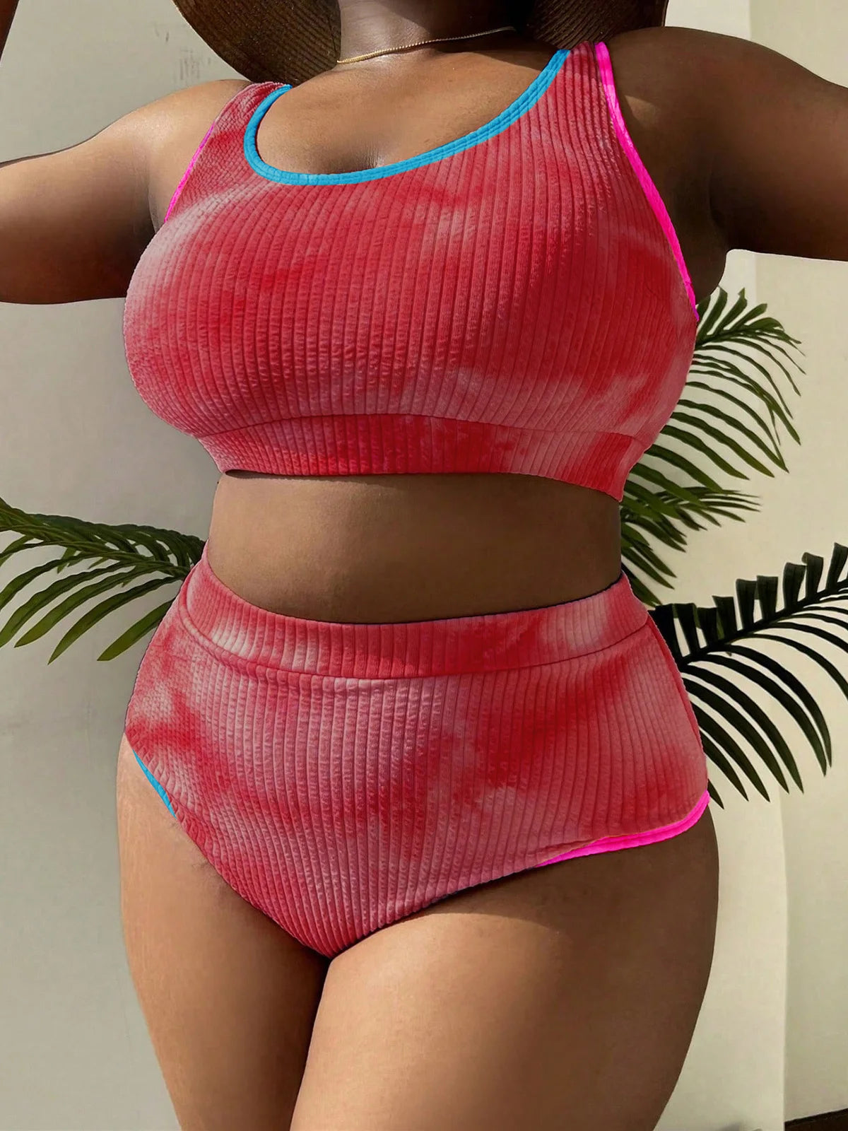 0XL to 4XL New Tie Dye Bikini Large Size Swimwear Plus Size Women Two-Piece Bikini Set Bather Bathing Suit V5948