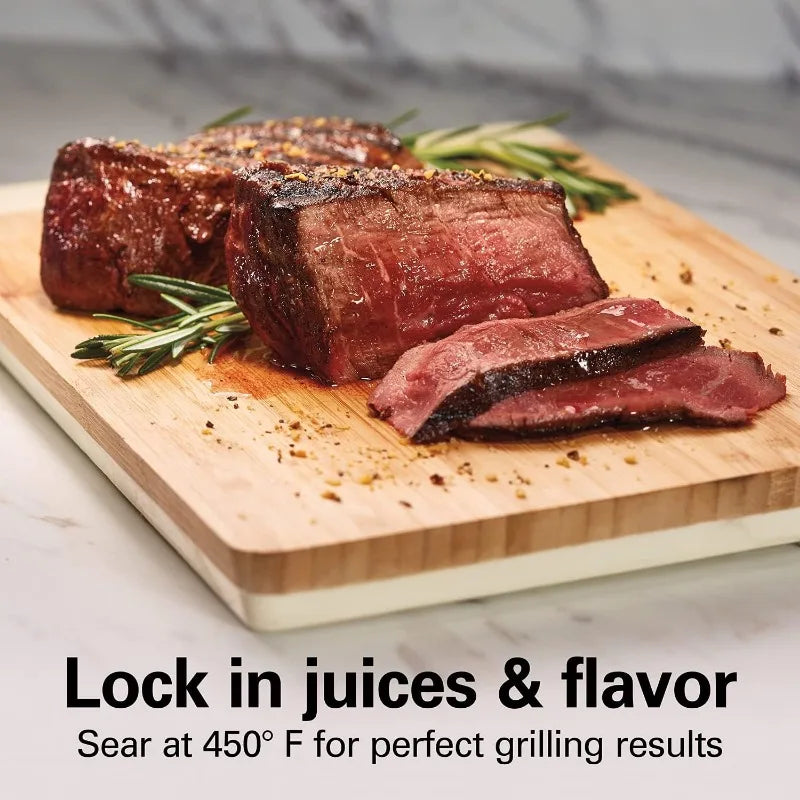 Electric Indoor Searing Grill with Viewing Window and Adjustable Temperature Control to 450F 118 sq in Surface Serves