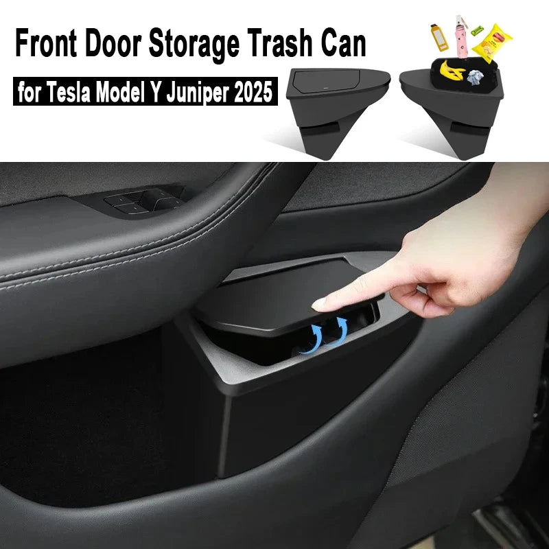 Front Door Storage Trash Can for Tesla Model Y Juniper 2025 Multi Functional Car Door Storage Box Accessories
