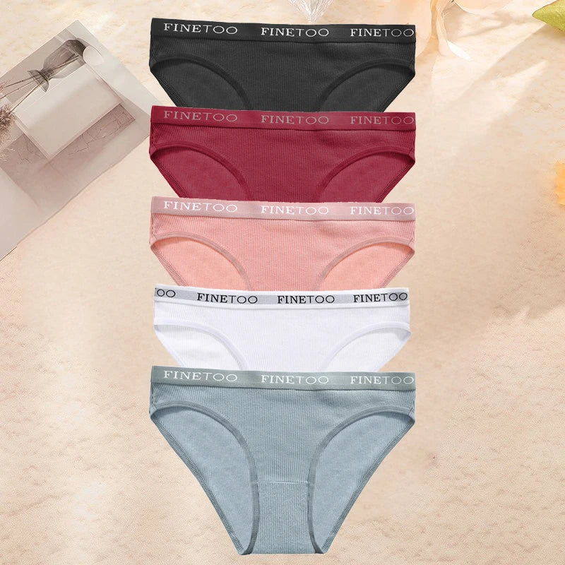 Finetoo 5PCS Set Women Letter Underpants Cotton Underwear Panties Lingerie Ladies 9 Solid Colors M-XXL Sexy Briefs