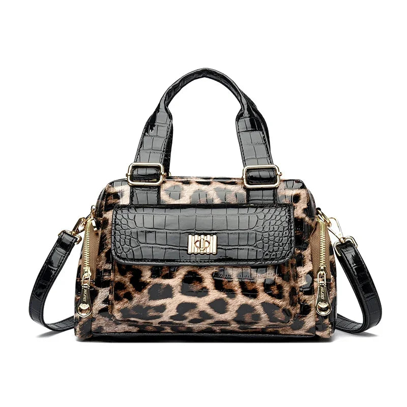 VANDERWAH Fashion Leopard Print Women's Boston Bag Luxury Designer Handbag High Quality PU Leather Lady Shoulder Crossbody Bag