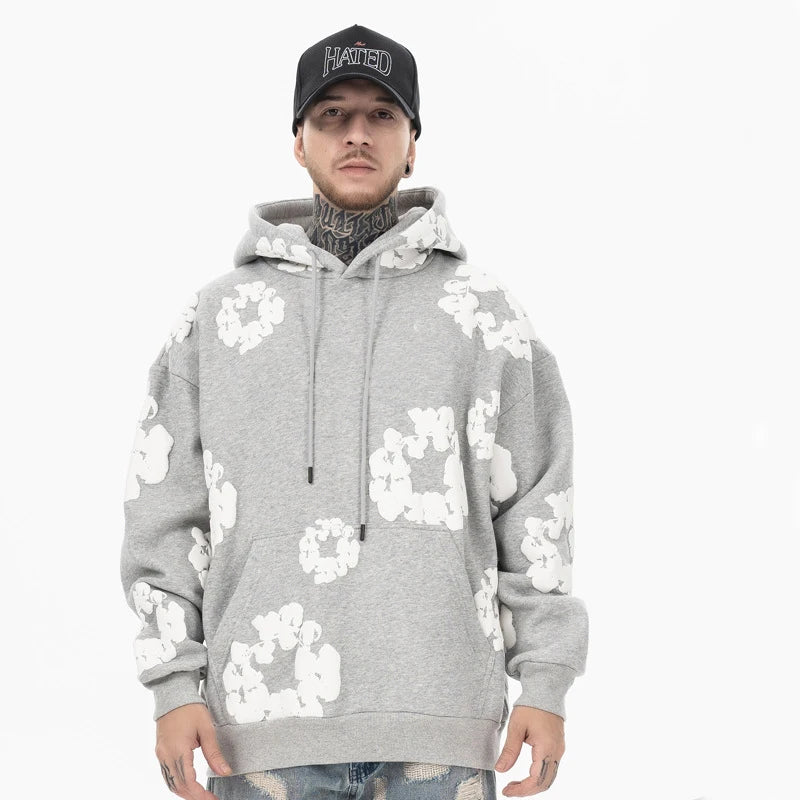 2024 Autumn Men's Black And Gray Casual Hooded Sweatshirt with Foam Printed Letter Embroidery