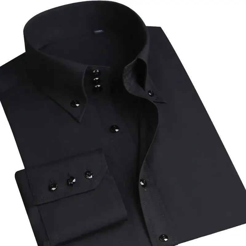 Premium Quality White Dress Shirts for Men Non Iron Wrinkle Resistant Long Sleeve Solid Cotton Polyester