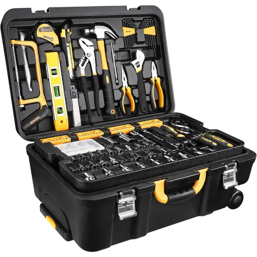 258 Piece Tool Kit with Rolling Tool Box Socket Wrench Hand Mechanic Case Trolley Portable Multi-dimensional Precision Tools