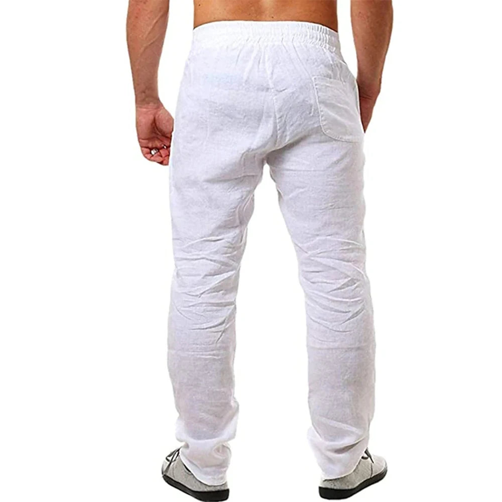 Men's Breathable Cotton Linen Pants for Autumn Solid Color Trousers Fitness Streetwear Sizes S to 3XL