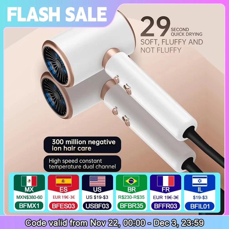 High Speed Electric Hair Dryer with Turbine Airflow Low Noise Constant Temperature and Quick Drying for Home Salons