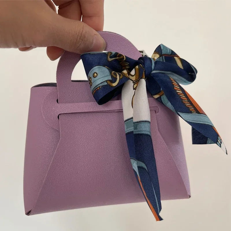 10 Pieces Pink Leather Wedding Favour Bags Mini Handbags with Ribbon for Candy Packaging Party Decor