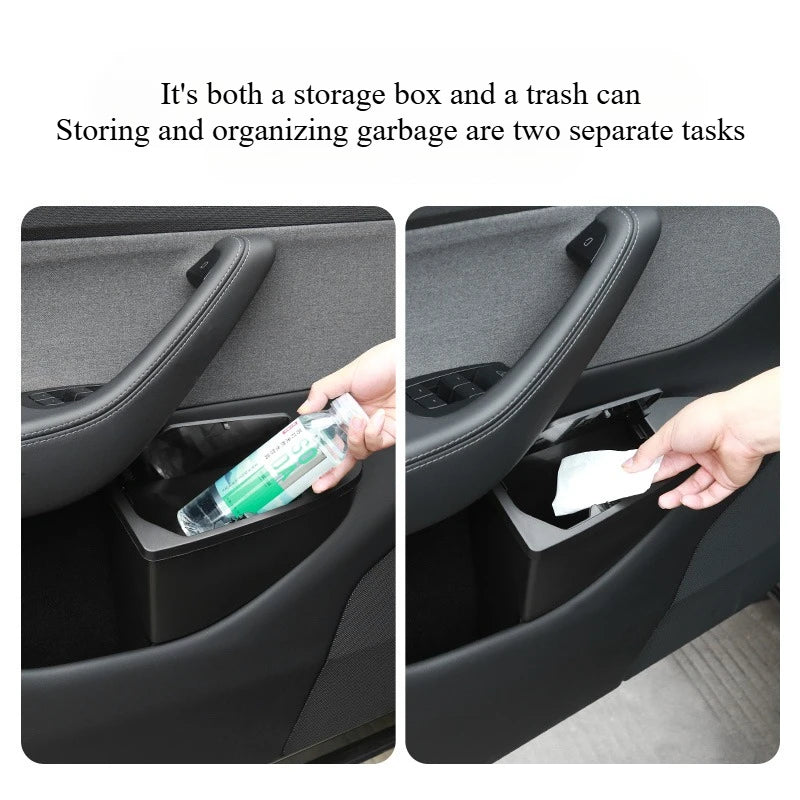 Front Door Storage Trash Can for Tesla Model Y Juniper 2025 Multi Functional Car Door Storage Box Accessories