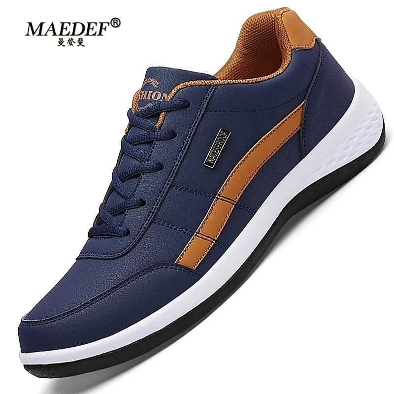 MaeDef Men's Waterproof Leather Sneakers Comfortable Lace Up Casual Footwear Vulcanized Shoes