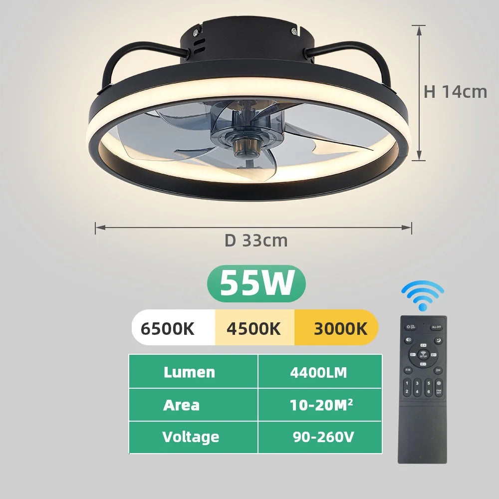 2 In 1 Modern Smart Ceiling Fan With Light And Remote Control For Bedroom Living Room And Restaurant Decor LED Flush Mount Ceiling Fan