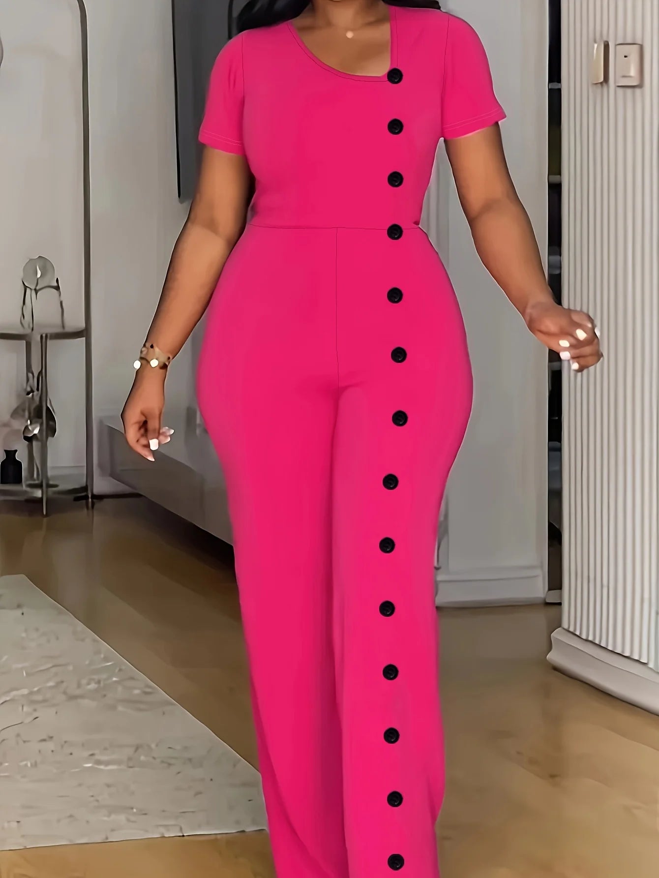 Samson Shopping 25 Formal Short Sleeve Buttoned Jumpsuit