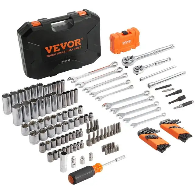 Mechanics Tool Set and Socket Set 1/4 Inch and 3/8 Inch Drive Deep and Standard Sockets 145 Piece
