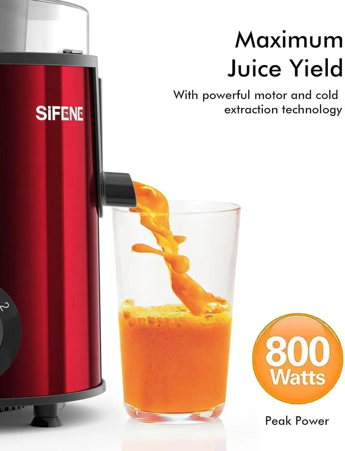 SiFENE 3 Inch Big Mouth Centrifugal Juicer Extractor for Fruits and Vegetables Compact Juicing Maker Non BPA Easy to Clean Red