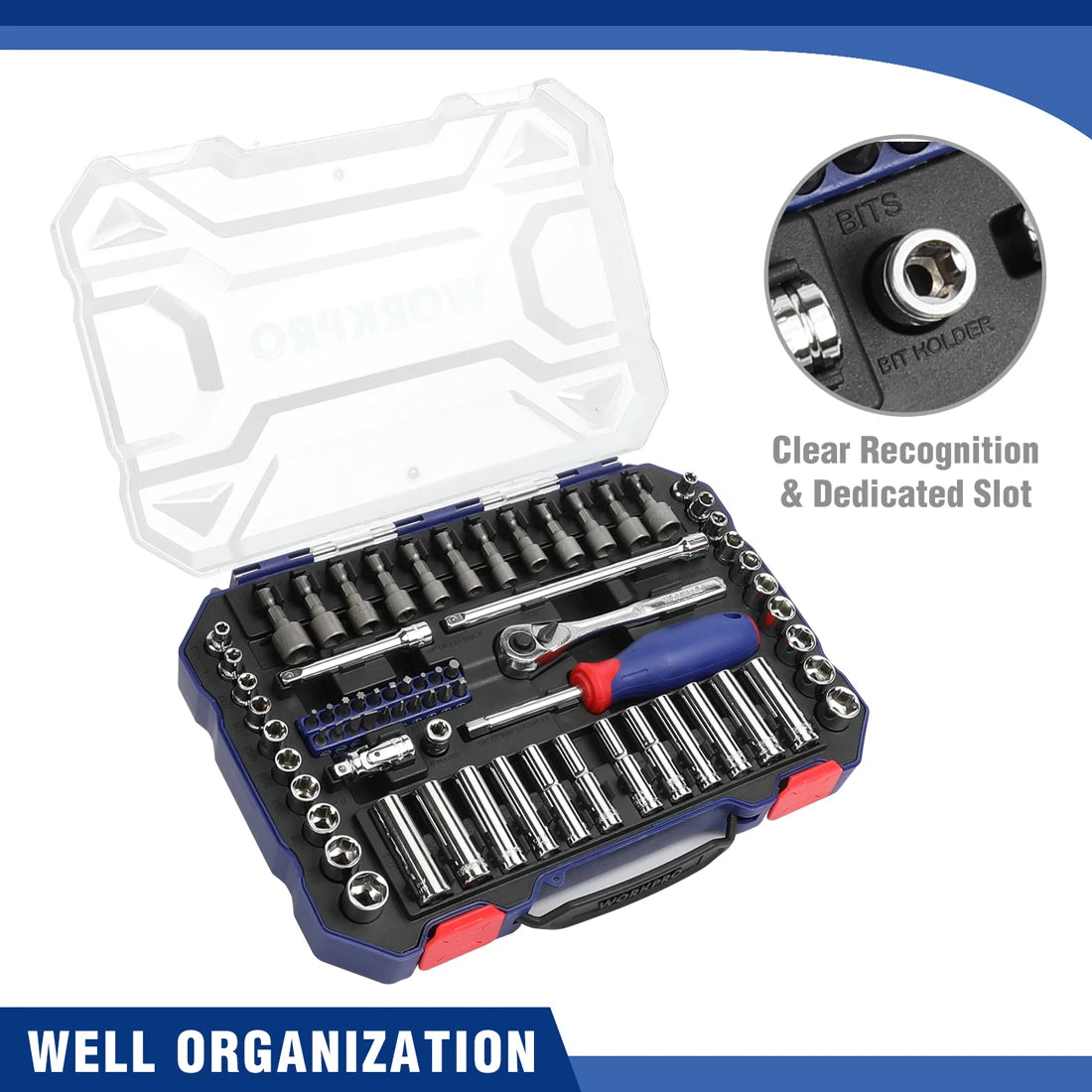 Workpro 69 Piece 1/4 Inch Ratchet Wrench Set for Car Repair and Metalworking