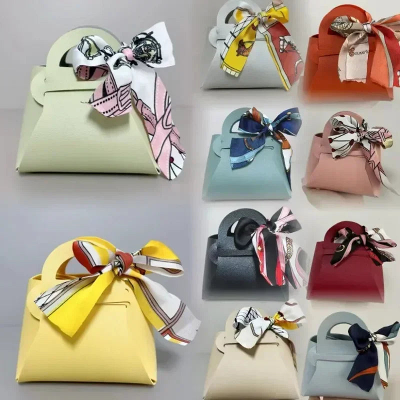 10 Pieces Pink Leather Gift Bags for Weddings and Events Mini Handbags with Ribbon Candy Packaging Box Party Decor