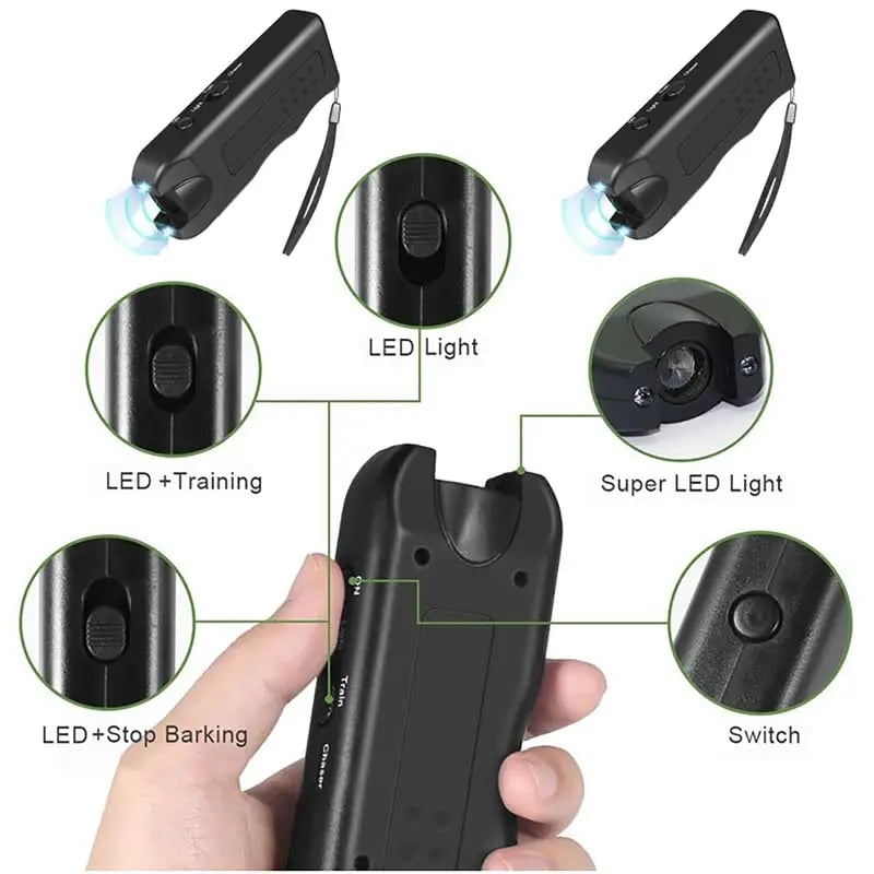 Portable Ultrasonic Dog Repeller Handheld Anti-Barking 3in1 Dog Training Device
