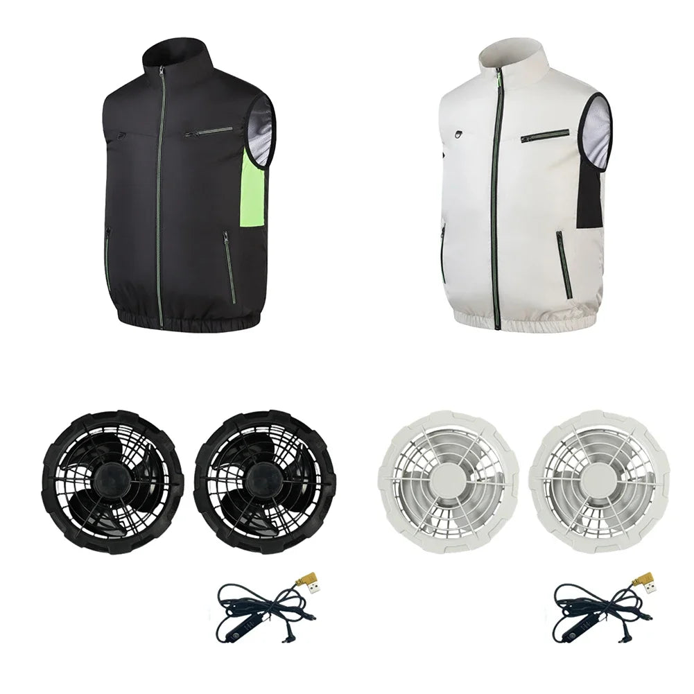 Cooling Vest Ice Fan Vest 3 Gears USB Heat Resistant Air Conditioner Clothes Breathable Wearable Fan Vest for Camping