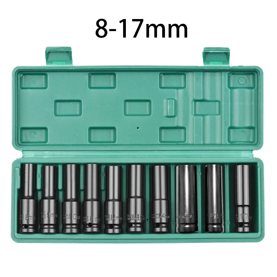 1/2 Inch Drive 6 Point Impact Socket Set 10 Piece Metric Sizes 8 To 24mm Carbon Steel Impact Sockets with Hard Storage Box