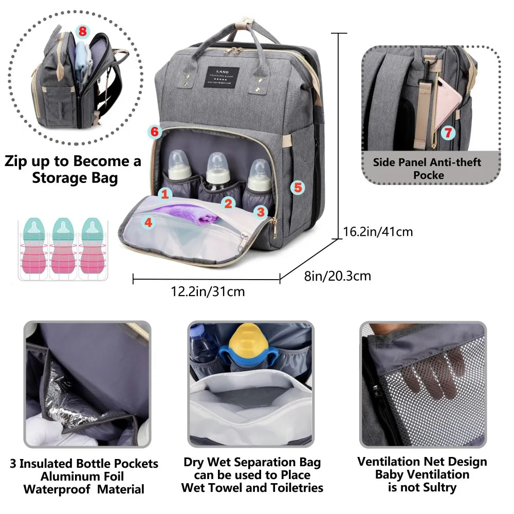 DHDH Mommy Bag Lightweight Folding Diaper Travel Backpack