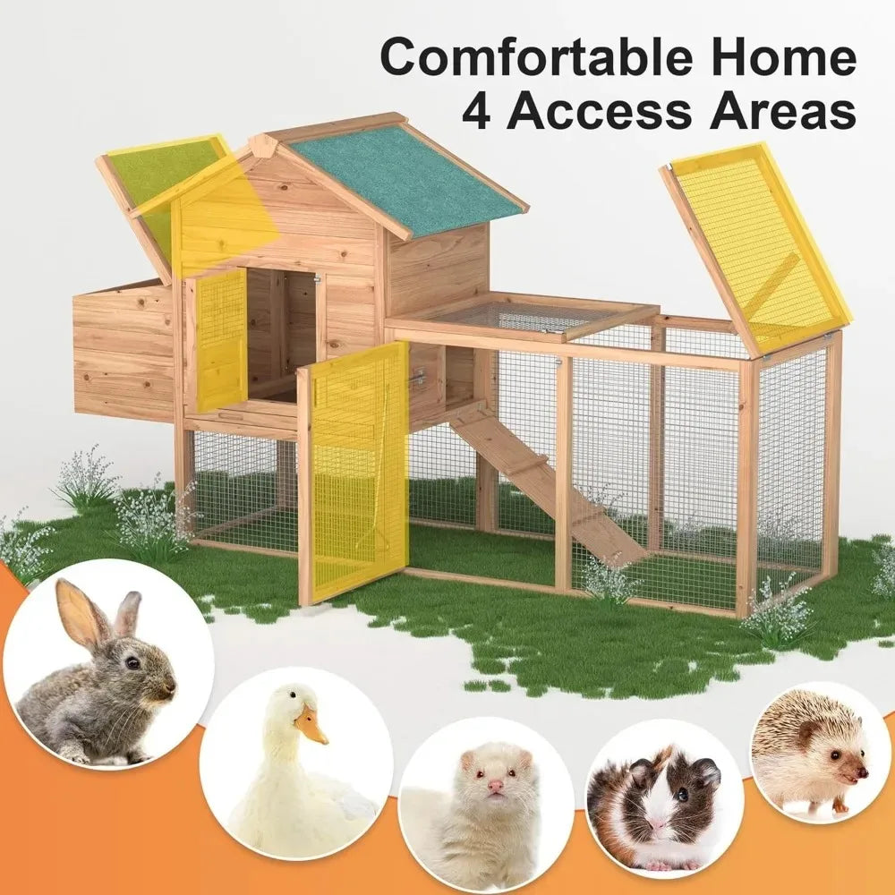 Outdoor Chicken Coop for 2 to 4 Chickens Wooden Hen House Poultry Pet Hutch Run Cage with Waterproof Asphalt Roof and Wire Fence 80 Inches