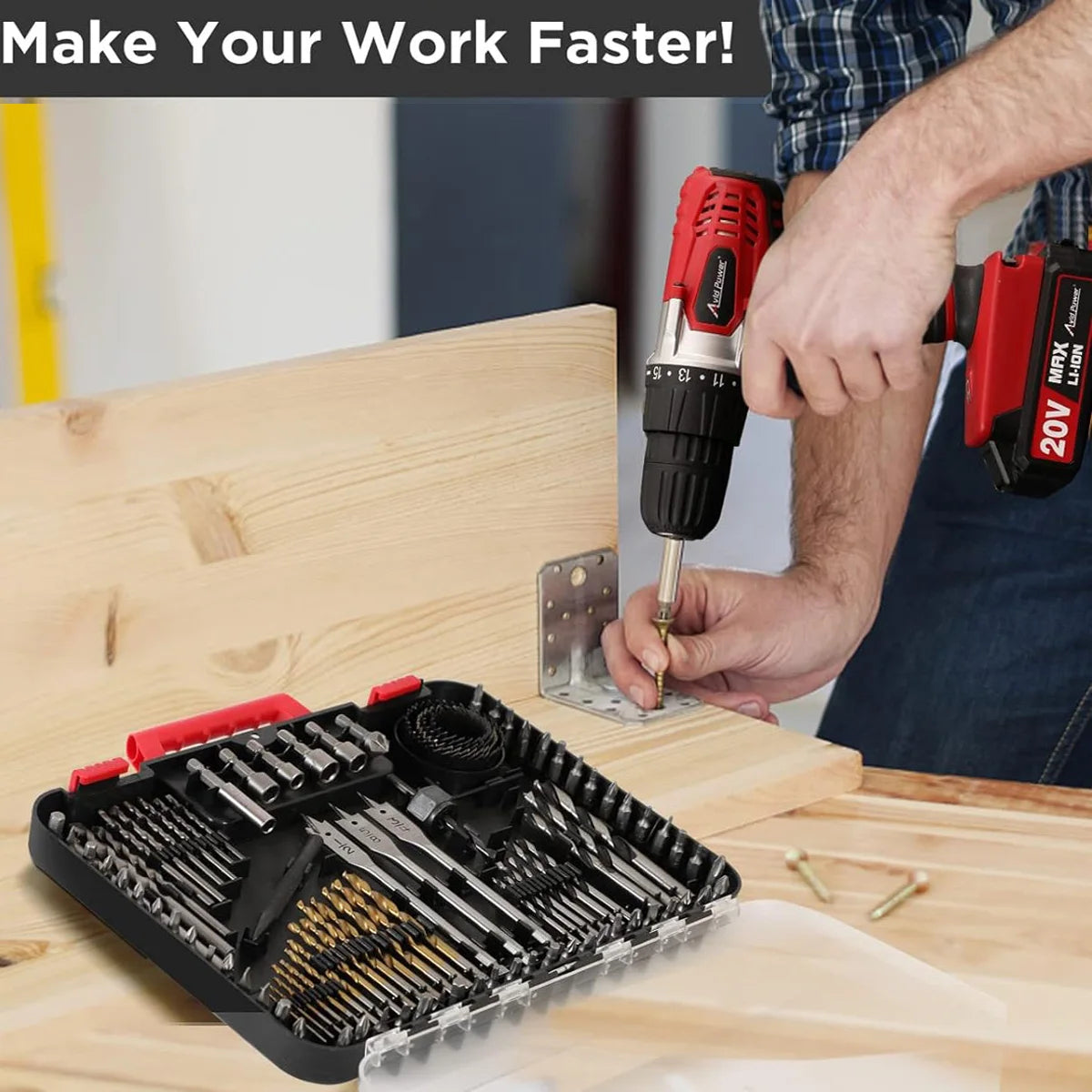 100 Pieces Drill Bit Set for Impact Driver and Screwdriver High Speed Steel Twist Drill Bits for Metal Wood Masonry and Plastic