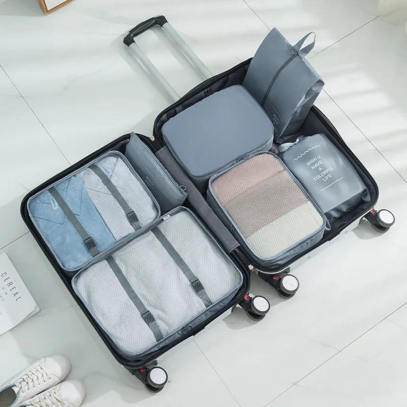 7 Piece Set Travel Bag Organizer for Clothes Luggage and Shoes with Packing Cubes