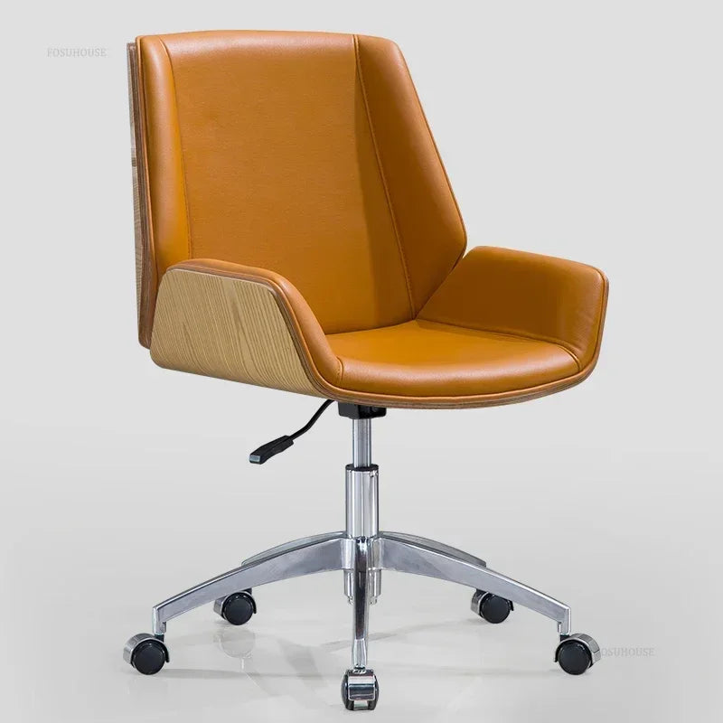 Modern Wooden Swivel Chair Home Leisure Leather Computer Chair Luxury Gaming High Back Office Chair Bedroom Furniture