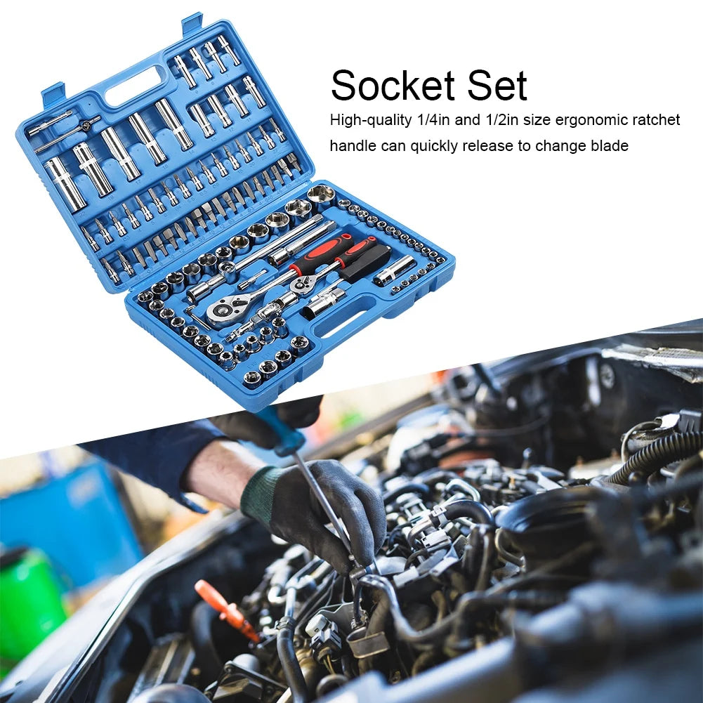 108Pcs Ratchet Wrench Socket Set 1/4 Inch 1/2 Inch CR40 Steel Tool Case Hand Tool Kit