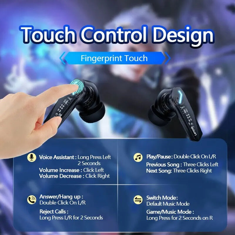 Lenovo GM2 Pro TWS Wireless HiFi Stereo Headset Low Latency Gaming Music Dual Mode Earbuds