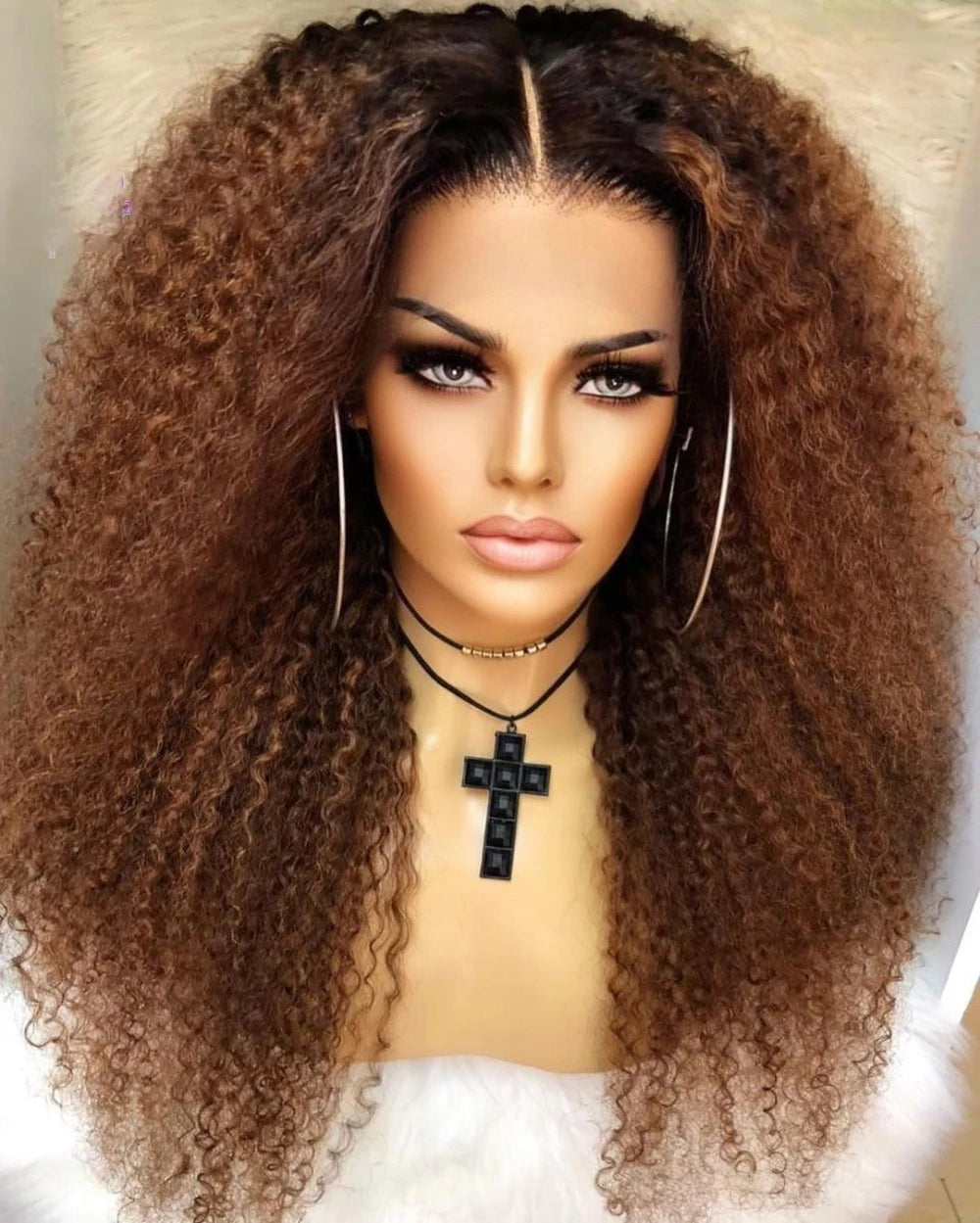 Ombre Honey Blonde Kinky Curly Long 26 Inch Soft Lace Front Wig For Black Women Natural Hairline 180 Density Pre Plucked Baby Hair
