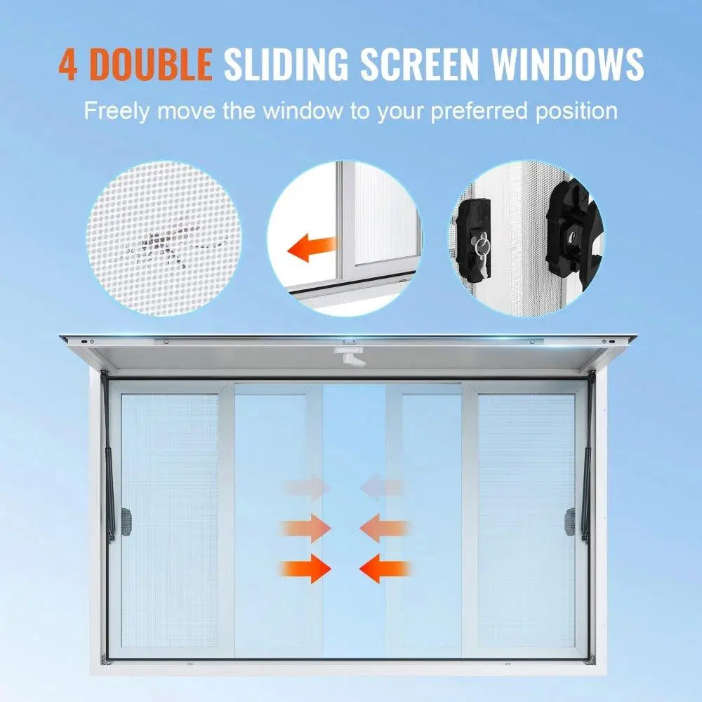 Concession Window 53 Inch for X3 3 Inch Aluminum Alloy Truck Service Window with 4 Horizontal Sliding Windows and Awning Door