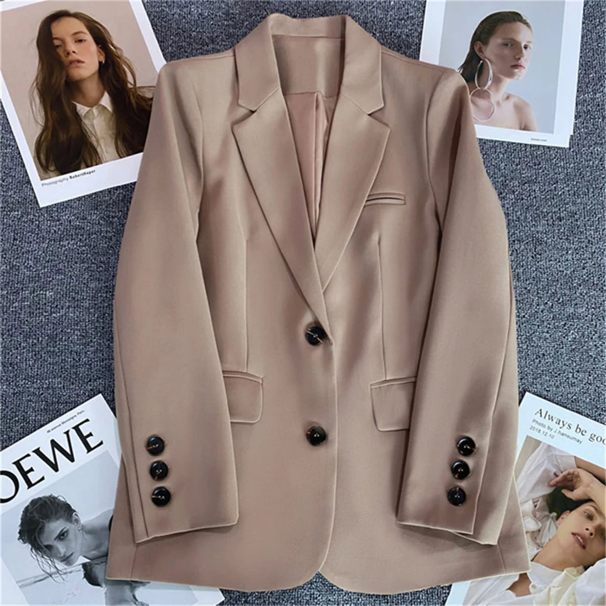 SDFBKCN Womens Korean Slim Blazer Jacket Loose Fit Chic