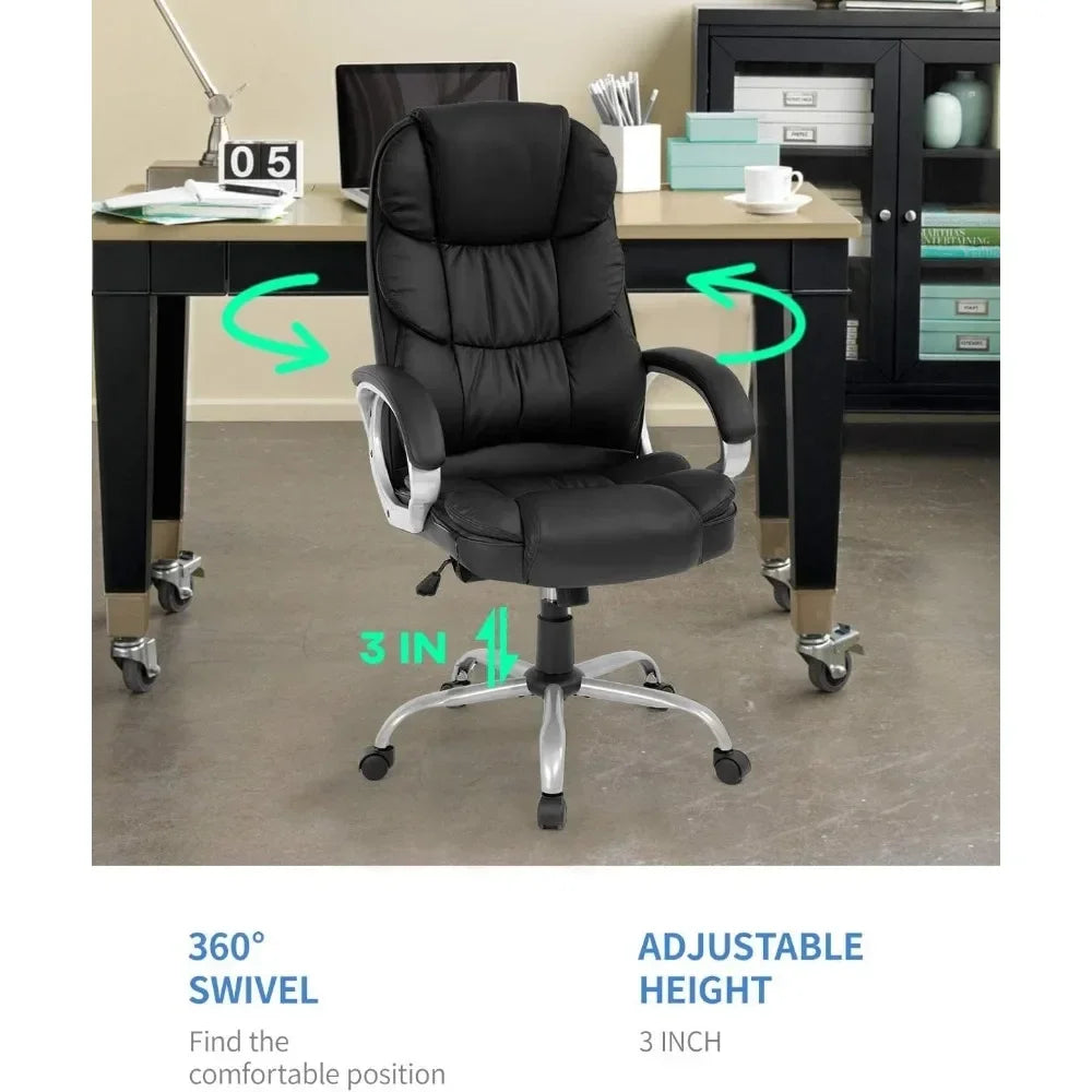 High Back Ergonomic Office Chair PU Leather Swivel Work Chair with Armrests and Lumbar Support
