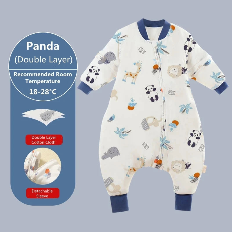Baby Cartoon Split Legged Sleepsacks With Detachable Sleeves For Boys And Girls Children's Sleeping Bag Autumn And Winter Thickened Cotton