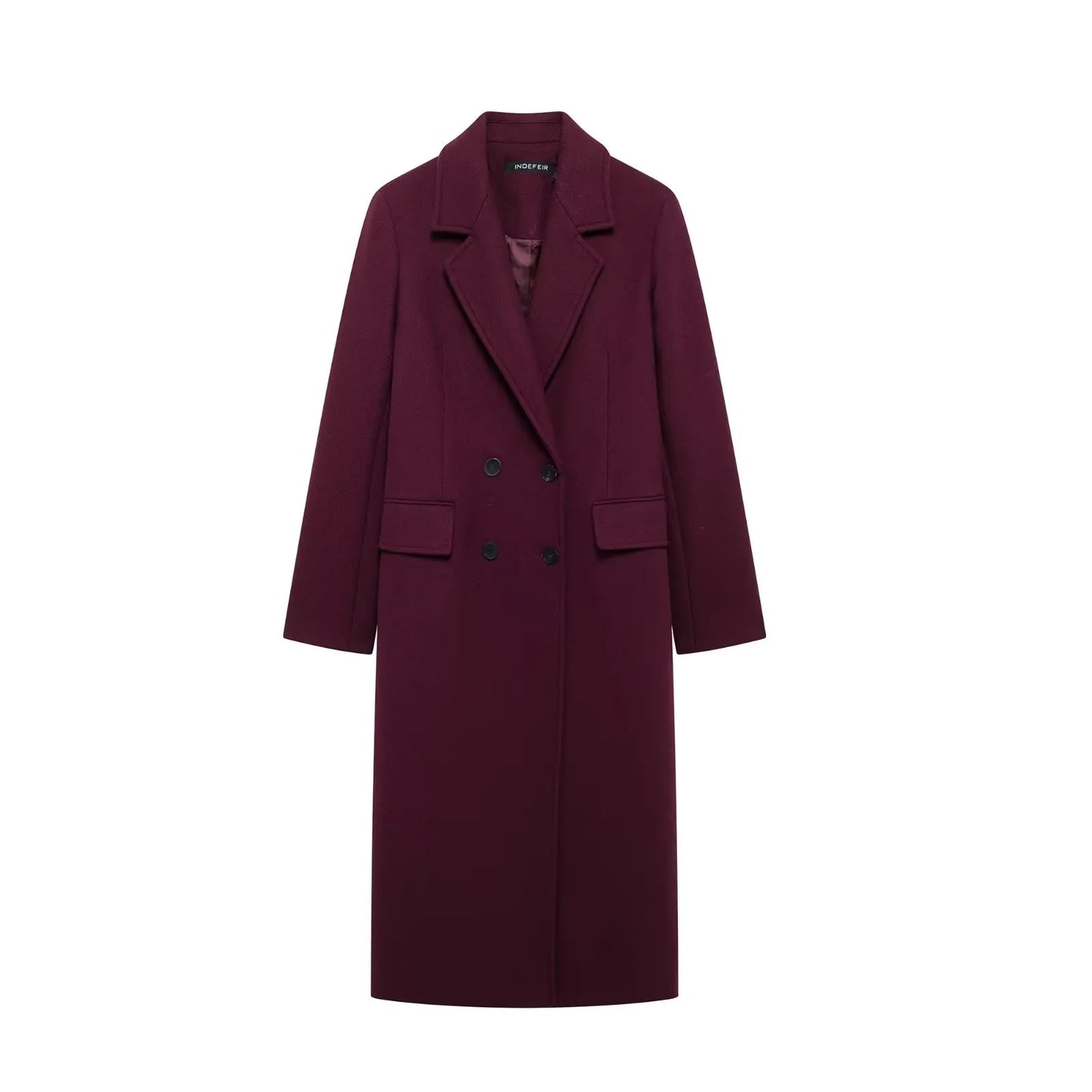 TRAFZA Woolen Coat For Women Double Breasted Outerwear