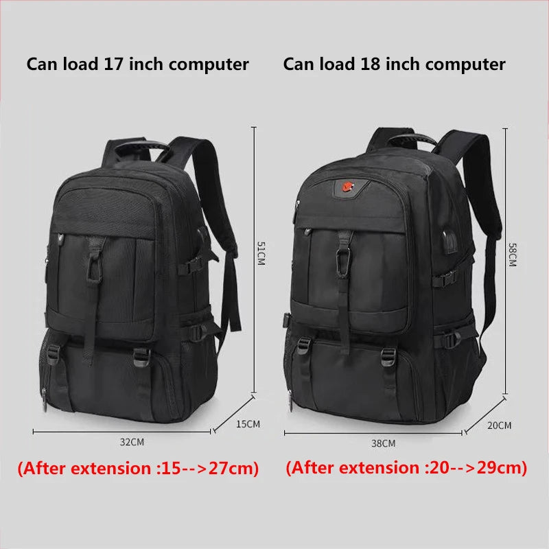 50L 80L Large Travel Backpack for Men with Separate Shoe Compartment Business Bag Outdoor Sports Waterproof Black Storage Backpack