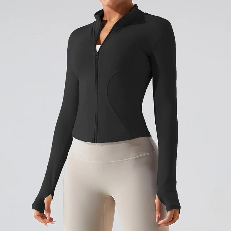 Zipper Long Sleeve Sports Jacket for Women Fitness Yoga Shirt Gym Top Activewear Running Coats Push Up Workout Clothes