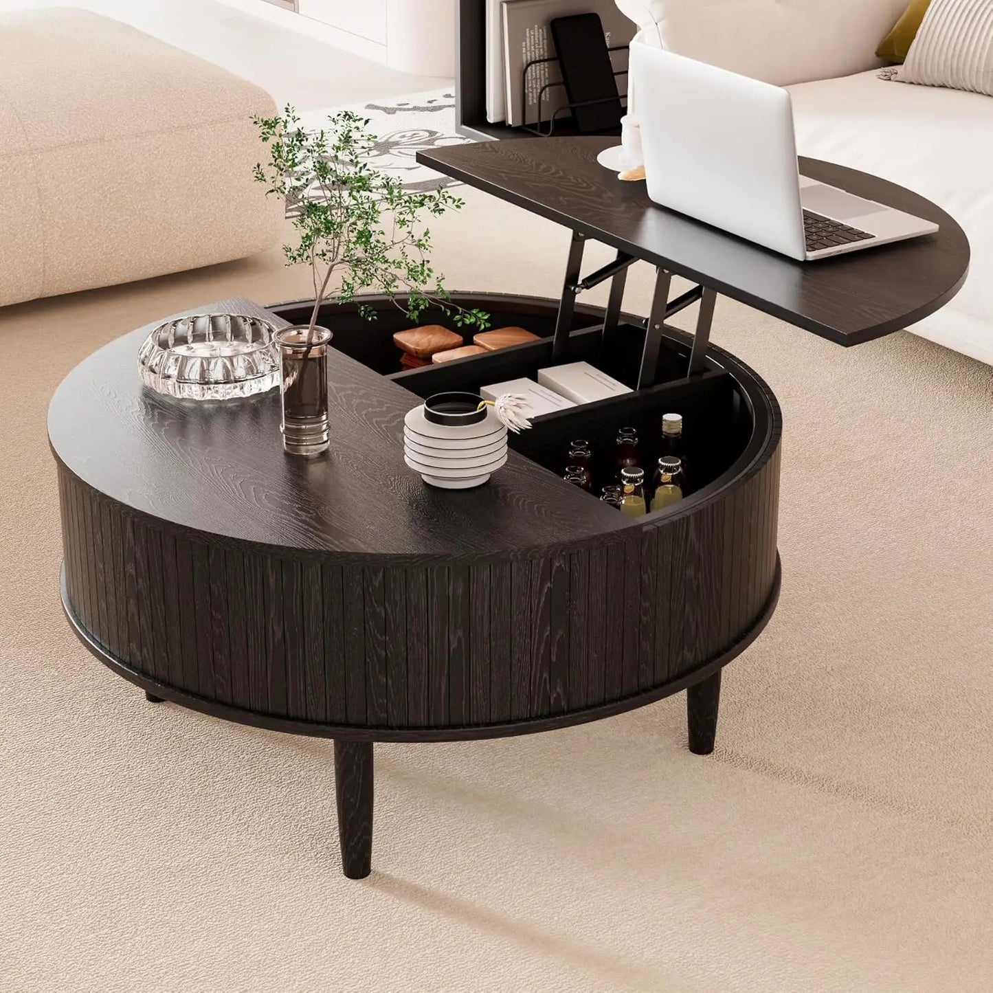 HUANZHUANG Lift Top Coffee Table with Storage Mid Century