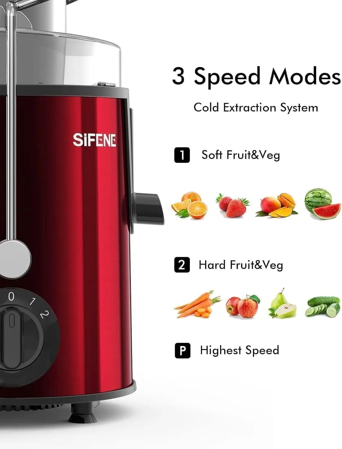 SiFENE 3 Inch Big Mouth Centrifugal Juicer Extractor for Fruits and Vegetables Compact Juicing Maker Non BPA Easy to Clean Red