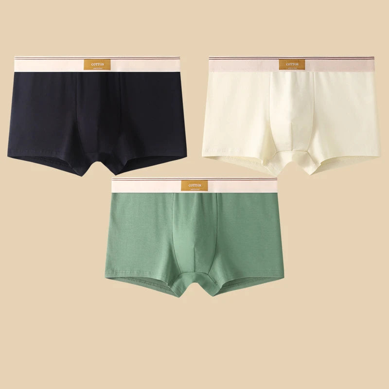 3 Pieces Men's Cotton Boxer Shorts Comfortable Breathable Solid Color Underwear